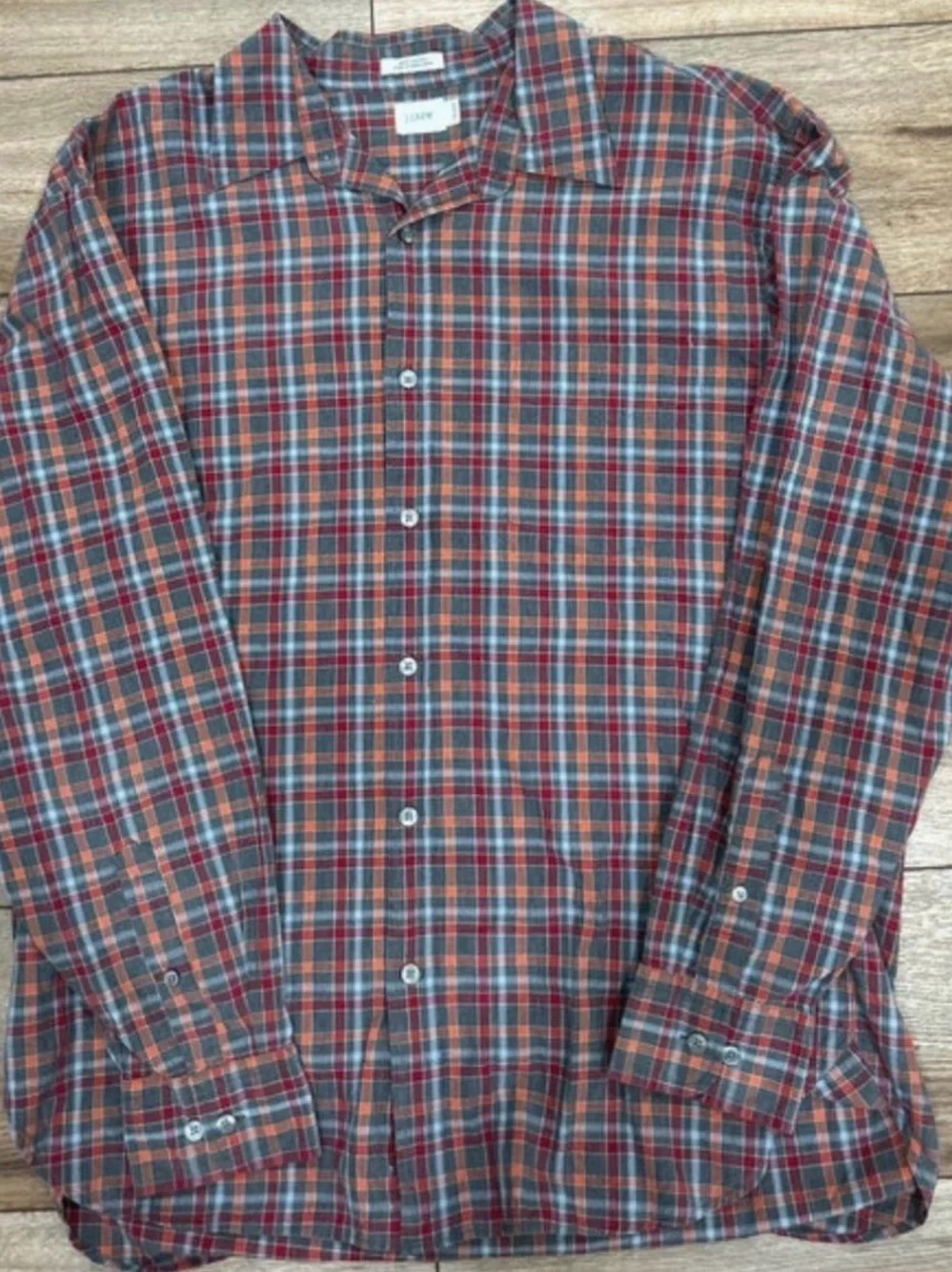 J. Crew Men's Red, Blue & Gray Plaid Button-Down Shirt